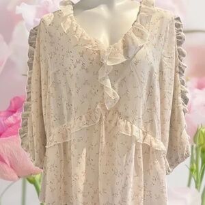ZENOBIA Off-White Sheer Ruffle Top 1X NWT Fairycore Whimsigoth Romantic Boho